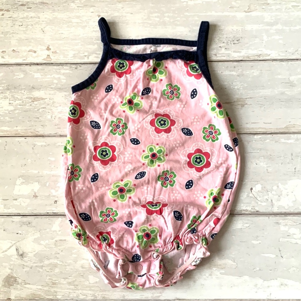 Carters 24m Girls Bubble Romper Pink Navy Blue Floral Print Summer One Piece